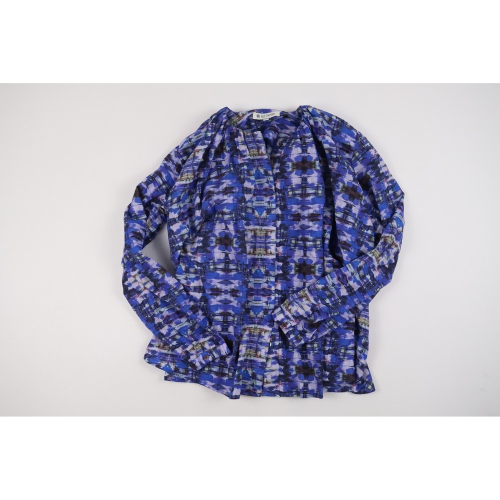 Ro's Garden Blouse Abstract Print Blue Purple XS Cotton Silk Blend